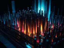 Neon lights wavy lines on dark background Created with technology. photo