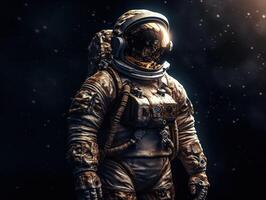 astronauta en traje espacial en contra el antecedentes de el noche cielo creado con generativo ai tecnología foto