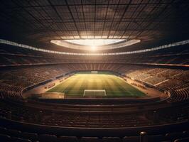 Football stadium with bright lights and seats Created with technology photo