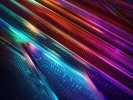 Neon lights diagonal lines on dark background Created with technology photo