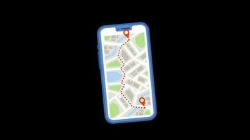 Karte Ort Stift auf Handy, Mobiltelefon Schleife Animation Video transparent Hintergrund mit Alpha Kanal