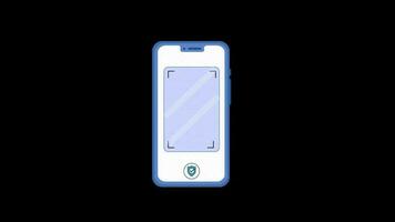 mobile phone facial safety verification loop Animation video transparent background with alpha channel.