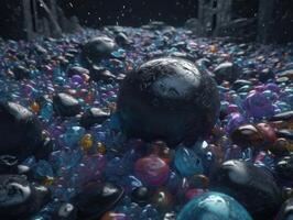 Translucent glass Stones and pebbles Abstract background with geometric shapes created with technology. photo