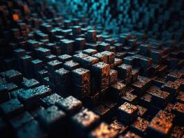 Futuristic cement cubes background Abstract geometric mosaic grid Square tiles pattern technology photo