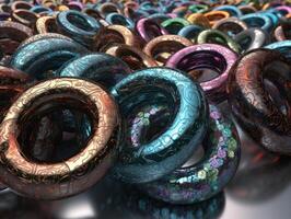 Futuristic abstract torus geometric background created with technology. photo