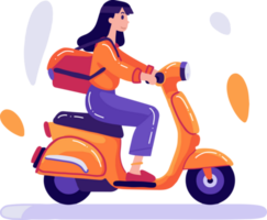 hand- getrokken vrouw rijden een scooter vlak stijl illustratie voor bedrijf ideeën png