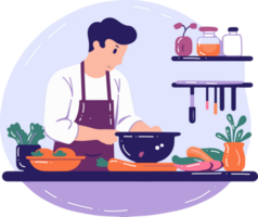 Hand Drawn chef cooking in the kitchen flat style illustration for business ideas png