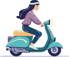 mano dibujado mujer montando un scooter plano estilo ilustración para negocio ideas png