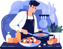 Hand Drawn chef cooking in the kitchen flat style illustration for business ideas png