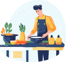 Hand Drawn chef cooking in the kitchen flat style illustration for business ideas png