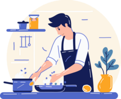 Hand Drawn chef cooking in the kitchen flat style illustration for business ideas png