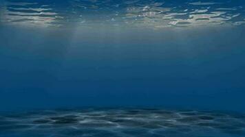 onderwater- licht komt eraan door de diep Doorzichtig blauw water. naadloos oceaan oppervlakte 4k animatie. lusvormige water verlichting reflecties bestaande van zonlicht. onderwater- beeldmateriaal met zon stralen. video
