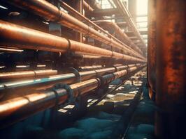 Industrial background Steel pipelines and valves Created with technology photo