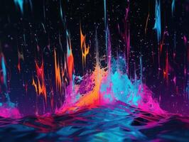 Neon lights Chromatic Holographic liquid dynamic shapes on dark background Created with technology. photo