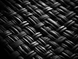Dark black Abstract woven mat texture. Wickerwork background created with Generative AI technology photo