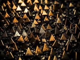 Futuristic abstract golden pyramid geometric background created with technology photo