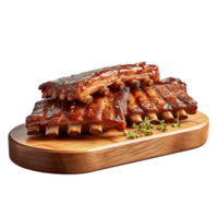 Barbecue Ribs on a wooden plate isolated on background with png