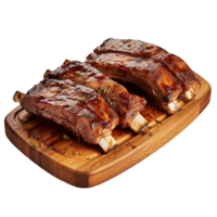 Barbecue Ribs on a wooden plate isolated on background with png