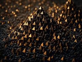 Futuristic abstract golden pyramid geometric background created with technology photo