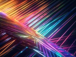 Neon lights diagonal lines on dark background Created with technology photo
