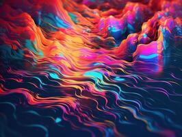 Neon lights Chromatic Holographic liquid dynamic shapes on dark background Created with technology. photo