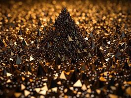 Futuristic abstract golden pyramid geometric background created with technology photo