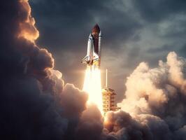 Space shuttle taking off into the sky Created with technology photo