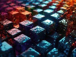 Futuristic metallic cubes background Abstract geometric mosaic grid Square tiles pattern technology photo