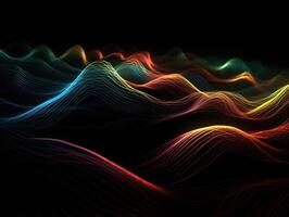 Neon lights wavy lines on dark background Created with technology. photo