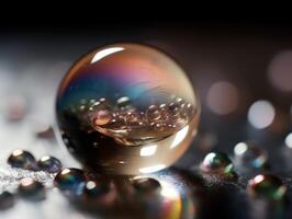 Iridescent pearl spheres on a dark background Liquid dynamic shapes Created with technology. photo