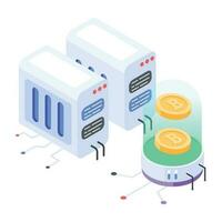 Isometric icon of bitcoin farm vector