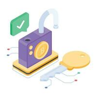 Isometric icon of bitcoin lock vector