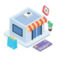 A handy isometric icon of shopping store vector