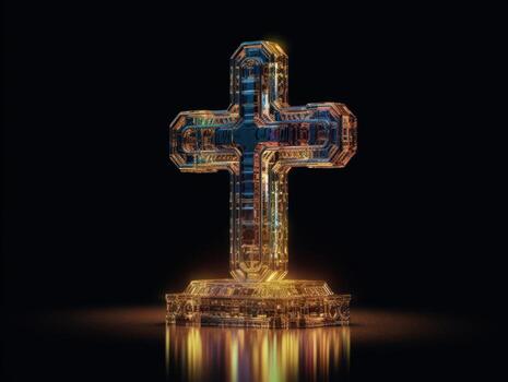 Crystal cross on a black background Created with technology photo