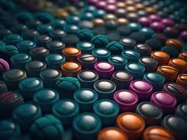 Many colorful pills on a dark background Geometric composition Created with technology photo