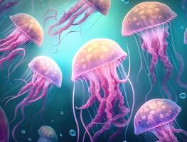 Jellyfish swims in the ocean sea created with technology photo