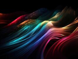 Neon lights wavy lines on dark background Created with technology. photo