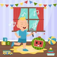 Cute Baby Singing with Watermelon Doll Concept vector