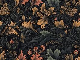 Seamless pattern Royal vintage Victorian Gothic background Rococo venzel and whorl created with technology. photo