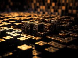 Futuristic gold cubes background Abstract geometric mosaic grid Square tiles pattern technology photo