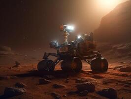 Rover on Mars surface. Exploration of red planet. Created with technology. photo