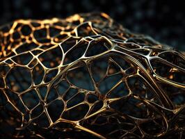 Dark black and gold abstract background An abstract image featuring organic shapes and lines that intersect and overlap created with technology. photo