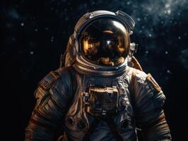 astronauta en traje espacial en contra el antecedentes de el noche cielo creado con generativo ai tecnología foto