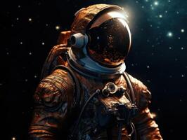 astronauta en traje espacial en contra el antecedentes de el noche cielo creado con generativo ai tecnología foto