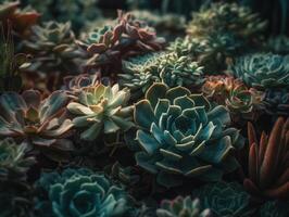 miniatura hogar flores suculentas y cactus en el jardín creado con generativo ai tecnología foto