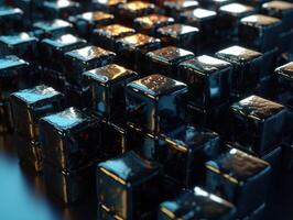 Futuristic metallic cubes background Abstract geometric mosaic grid Square tiles pattern technology photo