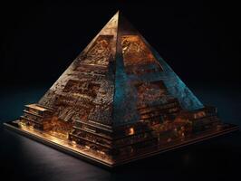 Futuristic abstract pyramid geometric background created with technology photo