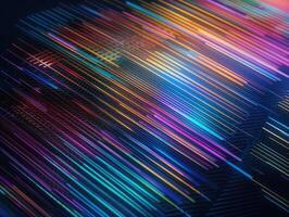Neon lights diagonal lines on dark background Created with technology photo