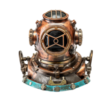 Vintage underwater diver helmet isolated on transparent background, created with png