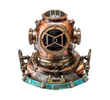 Vintage underwater diver helmet isolated on transparent background, created with png